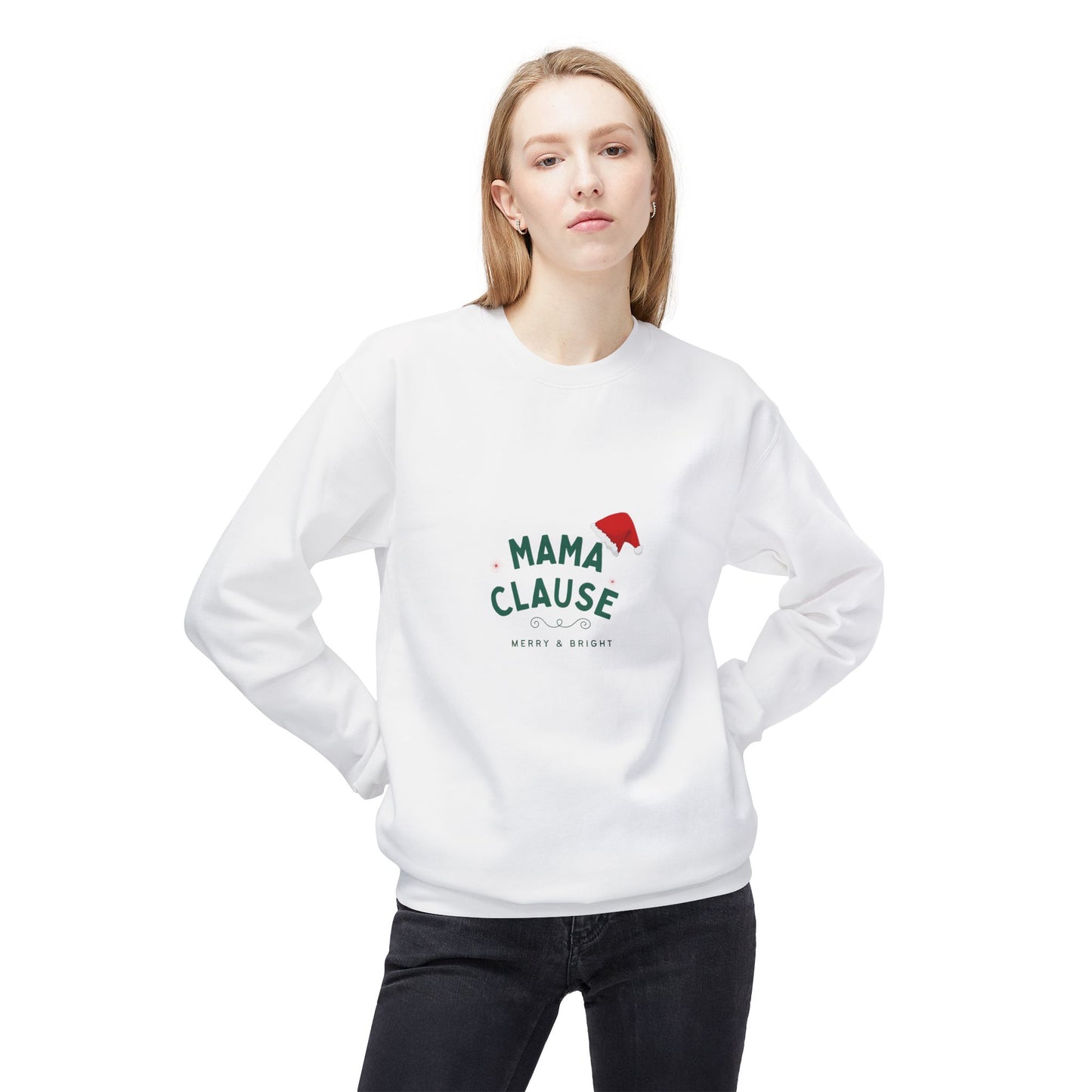 Crew Neck Holiday Mama Clause is Merry & Bright